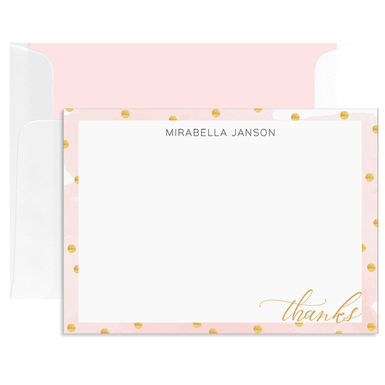 Faux Gold Dots Flat Thank You Note Cards